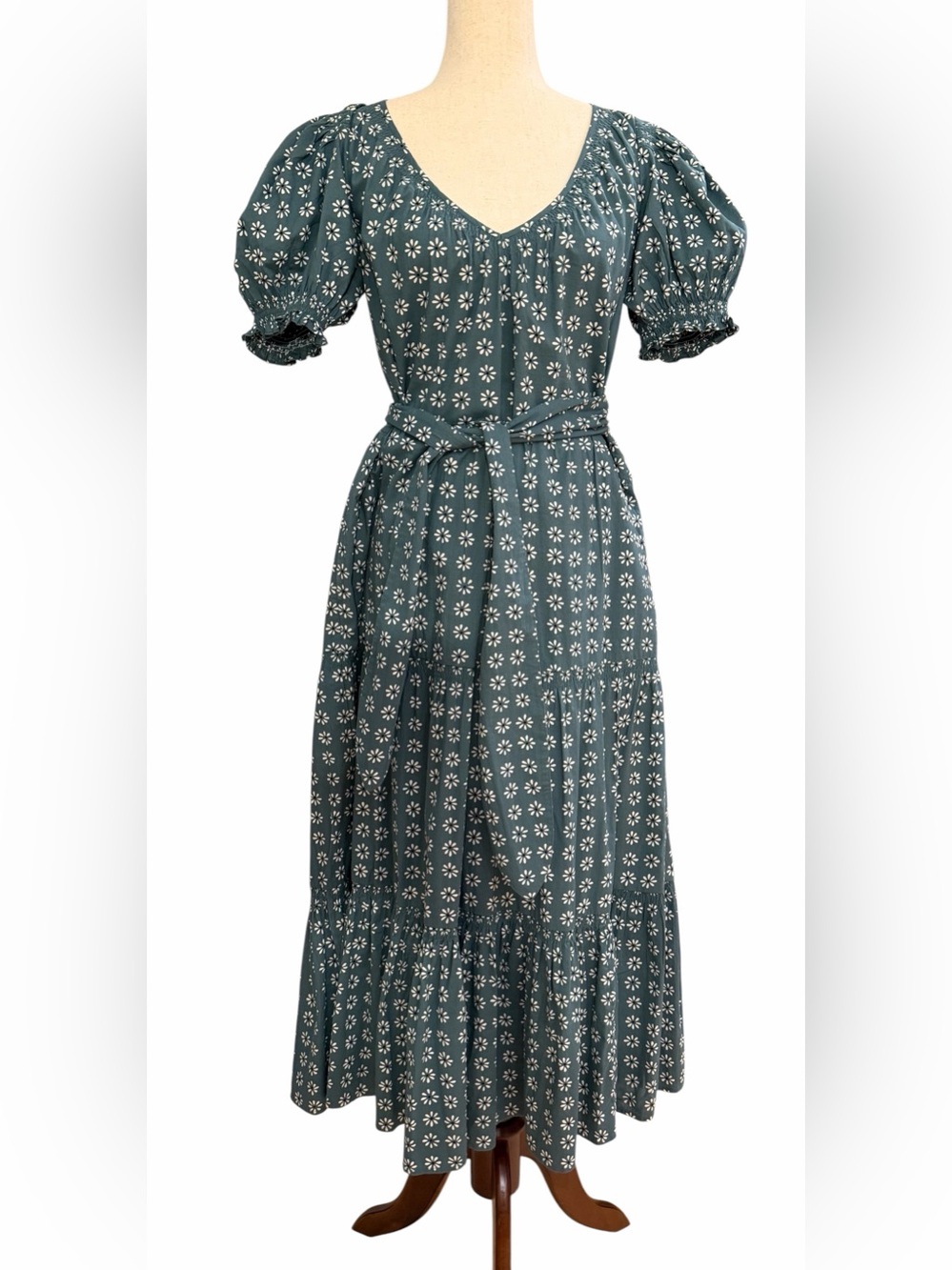 The Great Teal Floral V-Neck Tiered Maxi Dress